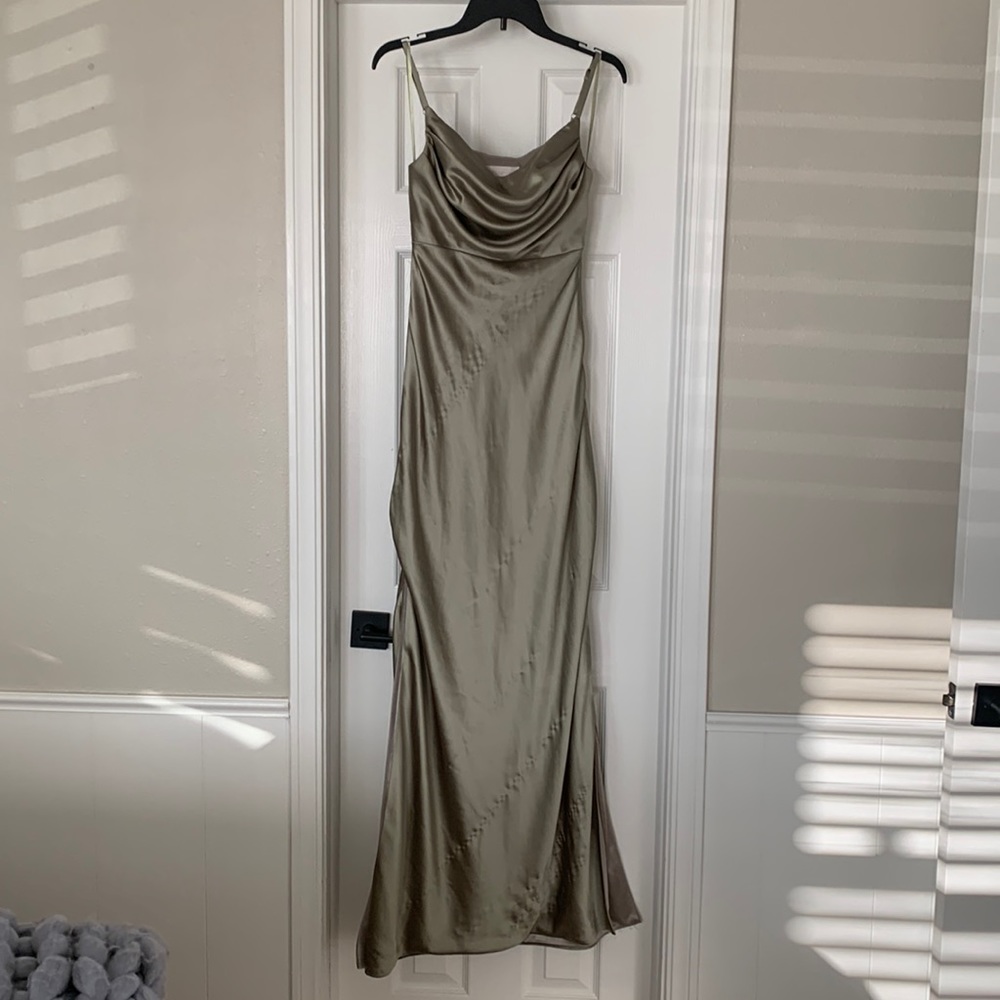 Revelry Skye Satin Dress in silver sage